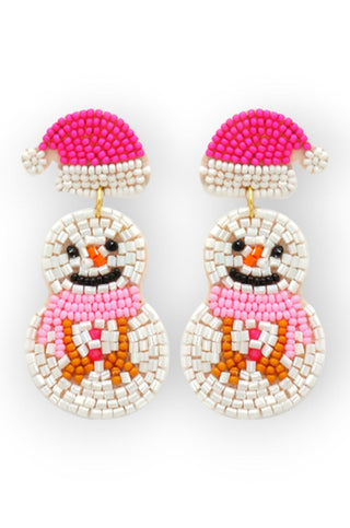 Pink Snowman Beaded Earrings-Golden Stella-L. Mae Boutique