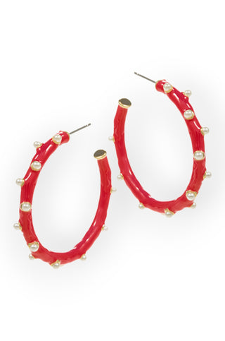 Dotted Pearl Red Hoop Earrings-Golden Stella-L. Mae Boutique