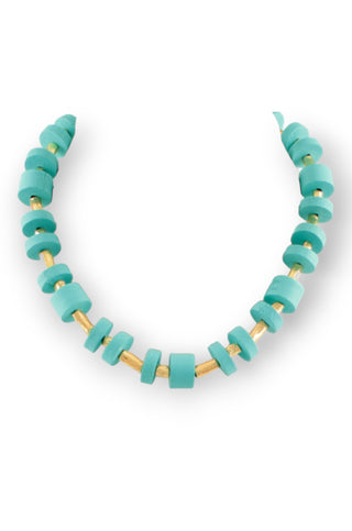 Out For The Day Turquoise Wooden Disk Necklace-Golden Stella-L. Mae Boutique