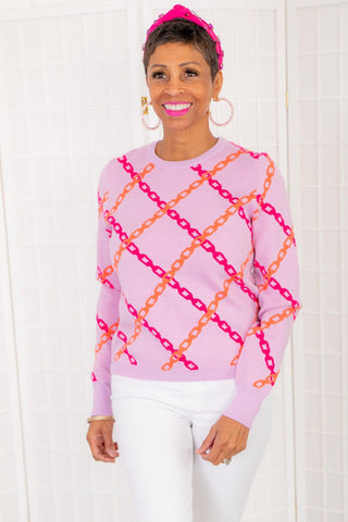 THML Lavender Chain Print Sweater-THML-L. Mae Boutique
