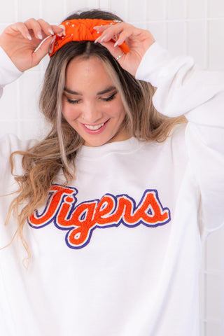 Chenille Patch Tigers Sweatshirt-C&A Custom Stitching-L. Mae Boutique