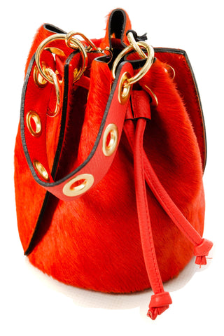Bright Orange Faux Fur Bucket Bag-German Fuentes-L. Mae Boutique
