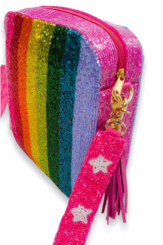 Rainbow Stripe Star Beaded Bag-L. Mae Boutique-L. Mae Boutique